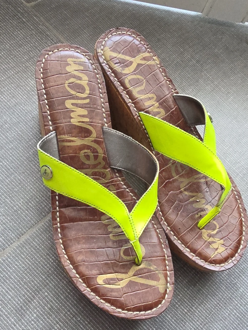 Sam Edelman Neon Lime Wedge Thong Sandals